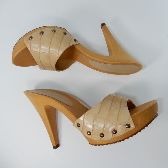 CANDIE'S Viviana Heeled Slide SANDALS Size 9 40 Beige Croco Vegan Retro NEW - Picture 14 of 14